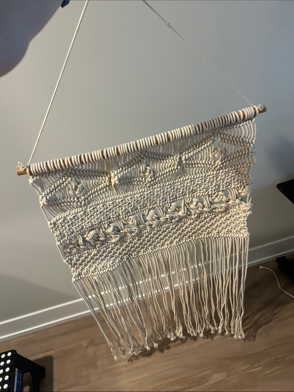 Macramé Cream and Wooden Wall Decor